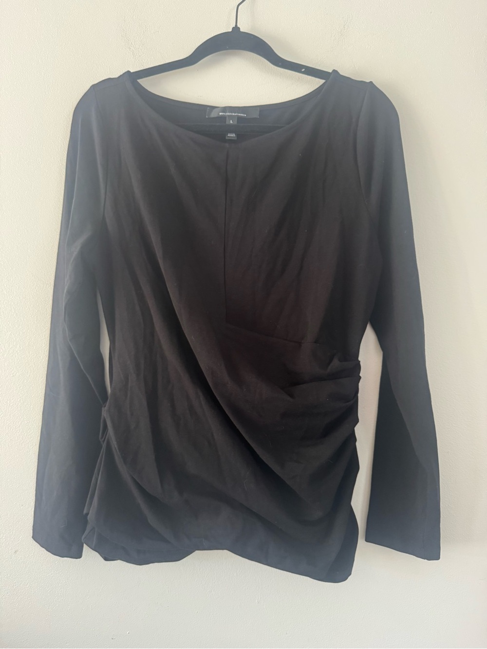 White House Black Market Black Draped Long-Sleeve Top Size Large